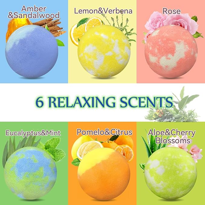 Bath Bombs for Men, Boys, Organic Bath Bombs, Anniversary Birthday Gift Set, Natural with Essential Oil, Epsom Salt and Vitamin C, Non-Toxic, Stress Relief Bath Soak, 6 Scent, 12 Pack for Men & Women