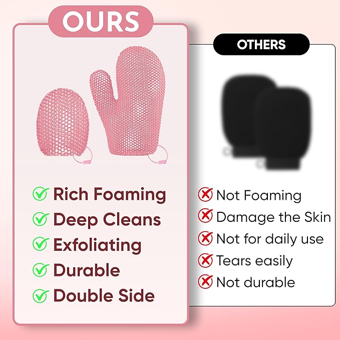 2 Pcs Honeycomb Exfoliating Mitten Set Bath Mitt Honeycomb Face and Body Scrubber Shower Glove for Cleaning Body Shower Face Skin Beauty Spa Quick Drying Pink