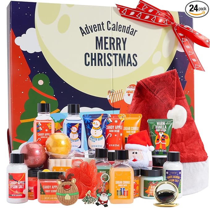 Advent Calendar 2025-24 Days of Beauty Advent Calendar, BFFLOVE Spa Gift Baskets with Shampoo Bar, Bath Bombs, Christmas Gifts for Women Christmas Gifts for Women