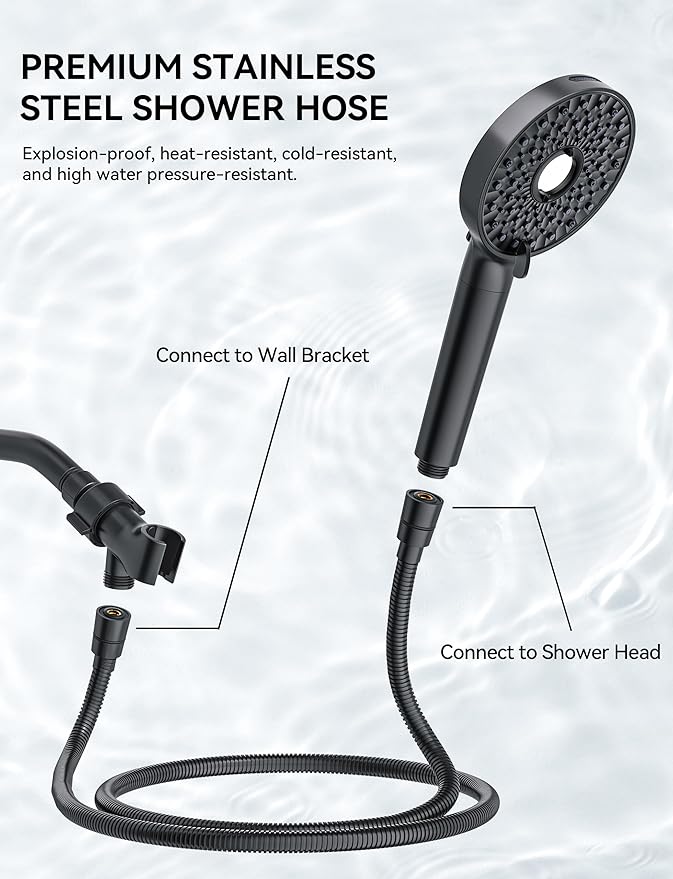 Magichome Shower Head with Handheld, High Pressure 10-Spd Detachable Chrome Showerhead with Stainless Hose,- Remove Chlorine, Black