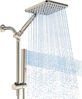 High Pressure Rain Shower Head with Handheld Combo, 10 Inch Square Rainfall Showerhead, Adjustable Slide Bar Dual Shower System, 3 Spray Modes, 59" Stainless Steel Hose, Brushed Nickel