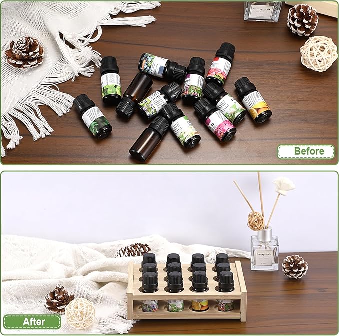 12 Slots Essential Oils Holder Essential Oil Bottle Storage Rack for 5ml 10ml 15ml Makeup Display Stand for Perfume Nail Polish Shelf Tabletop