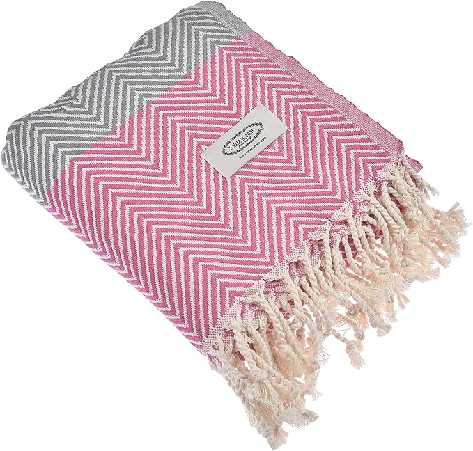 Beach Towel | Cotton Beach Towels, Easy to Carry, Sand Free, Highly Absorbent, Quick Dry, Turkish Towels for Travel Camping Bath Sauna Beach Gym Pool Yoga SPA by Lahammam, Design, Pink