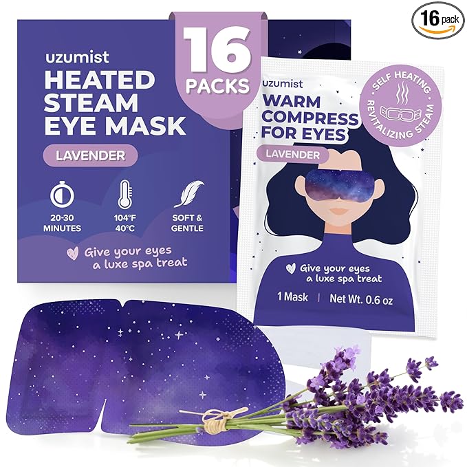 Heated Eye Mask For Dry Eyes - 16pcs Self Heating Steam Eye Mask - Warm Compress For Eyes - Warming & Ready To Use For Sleep & Relaxation - On-The-Go Warm Eye Compress For Dry Eyes Travel Essentials