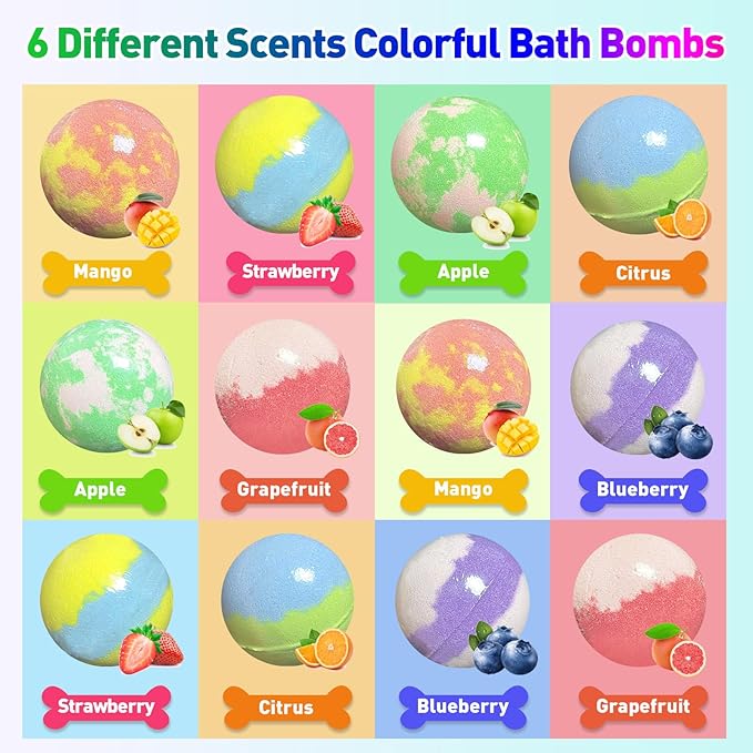 Bath Bombs for Kids with Surprise Inside, 12pcs Bath Bombs with Toys, Organic Colorful Bubble Bath Fizzy Ball, Easter Gifts Set for Kids, Birthday, Easter Basket Stuffers Gift for Boys Girls