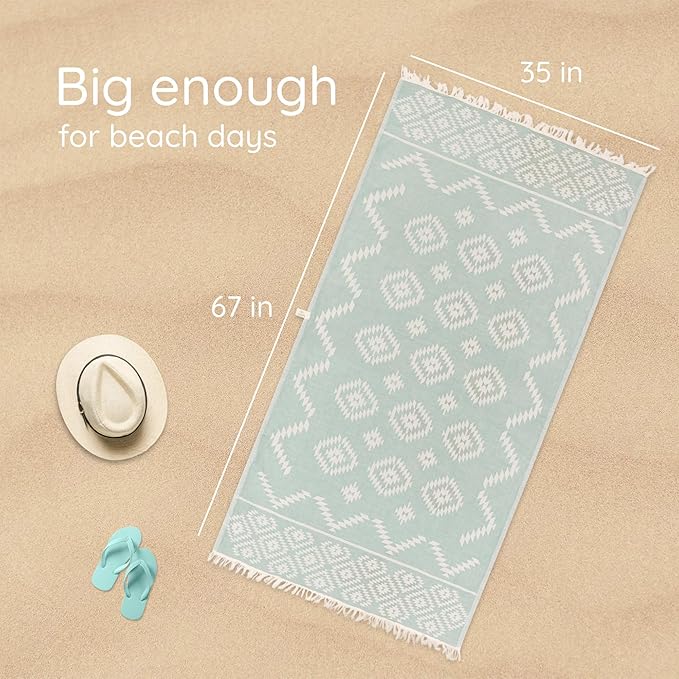 Turkish Beach Towel (35”x67”) – 100% Cotton, Quick Dry, Lightweight, Oversized Beach Towel for Pool & Travel - Pastel Teal Color