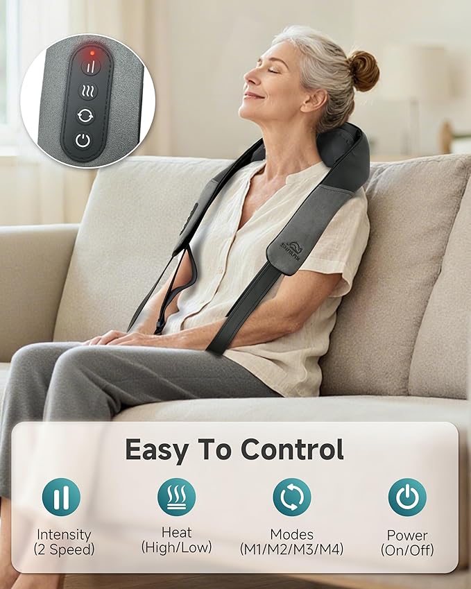 Snailax Cordless Neck Massager for Pain Relief Deep Tissue, Upgraded 4D Shiatsu Neck Shoulder Massager with Graphene Heating, Rechargeable Back Massager with Deeper Kneading Massage Heads for Home