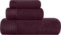 GLAMBURG Ultra Soft 3 Pack Cotton Towel Set, Contains a Bath Towel 28x55 inch, a Hand Towel 16x24 inch & a Wash Coth 12x12 inch, Ideal Everyday use, Compact & Lightweight - Burgundy