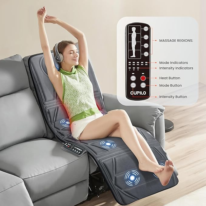 CuPiLo Full Body Massage Mat, Massage Pad with 10 Vibrating Motors for Pain Relief, Back Massager with Heat, Full Body Massage for Back, Lumbar,Leg, Gifts for Men Women, Long 67"