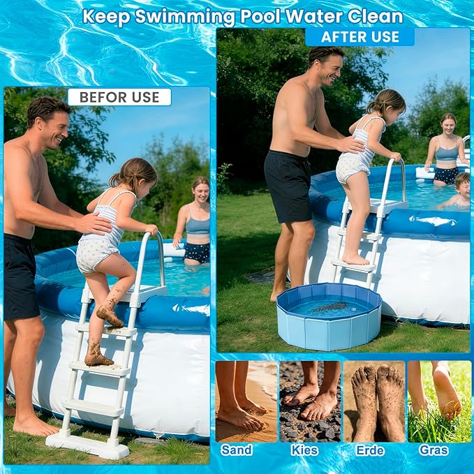 Large Pool Foot Bath Wash Tray - 23.6"x7.8" Foldable Pool Foot Bath with Bottom Drain, Portable Foot Soaking Basin for Pool Entry, Above Ground Swimming Pool Foot Cleanser, Pool Foot Wash Accessories