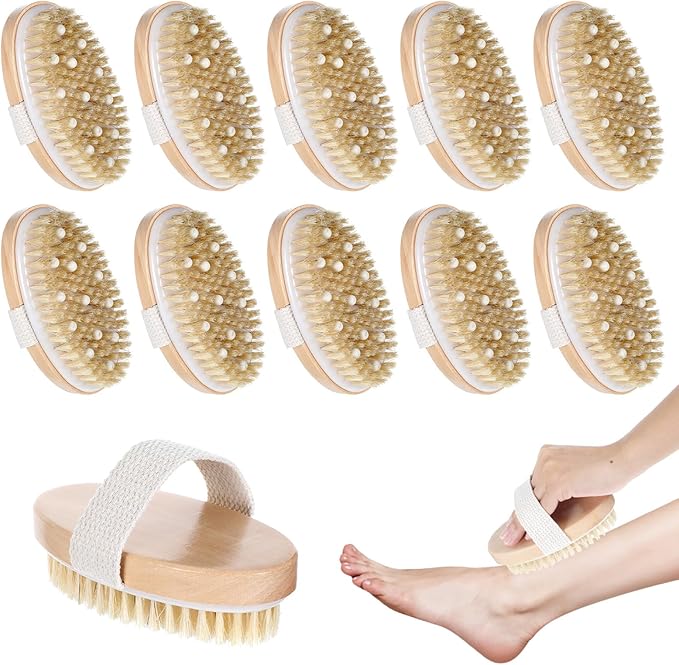 10 Pcs Dry Brushes for Body Dry Brushing Body Brush Exfoliating Brush with Massage Nodule Scrubber for Shower Bath Back Circulation Improvement Dead Skin Remove Beauty Exfoliator