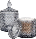 2 Pack Qtip Holder Thick Glass Apothecary Jars with Lid for Bathroom Decor Storage Organizer for Cotton Swabs, Balls, Pads, Floss Picks, Candy, Jewelry, Grey