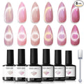 Modelones Cat Eye Gel Nail Polish Set, 6 Colors Summer Neutral Nude Pink Pearlescent Glassy 9D Cateye Glitter Gel Polish kit All Skin Tones with Magnet Soak Off LED Nail Art Starter Kit DIY Salon Gift