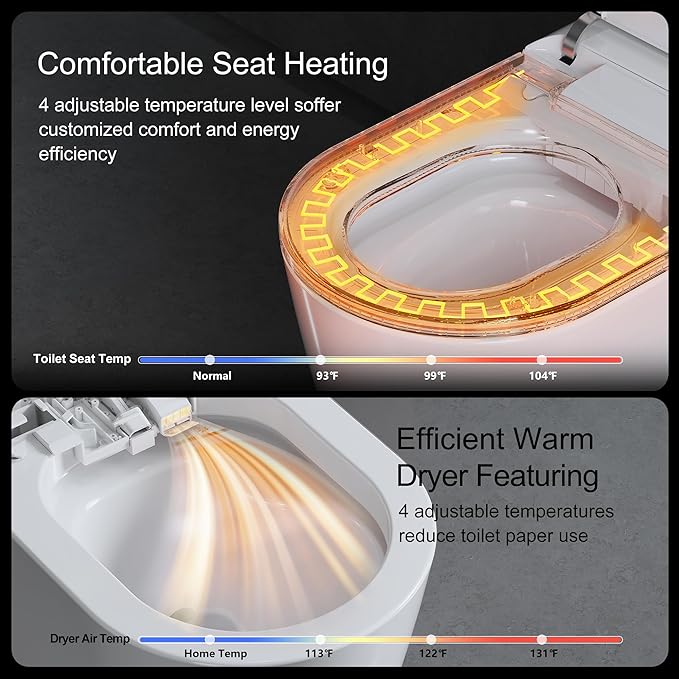 TDH Smart Toilet with Bidet Built in,Foam Shield, Blackout Flushing,Heated Seat with Instant Water, Aromatherapy Tablet,Foot Sensor Auto Open/Close,Ambient Lighting for Bathrooms