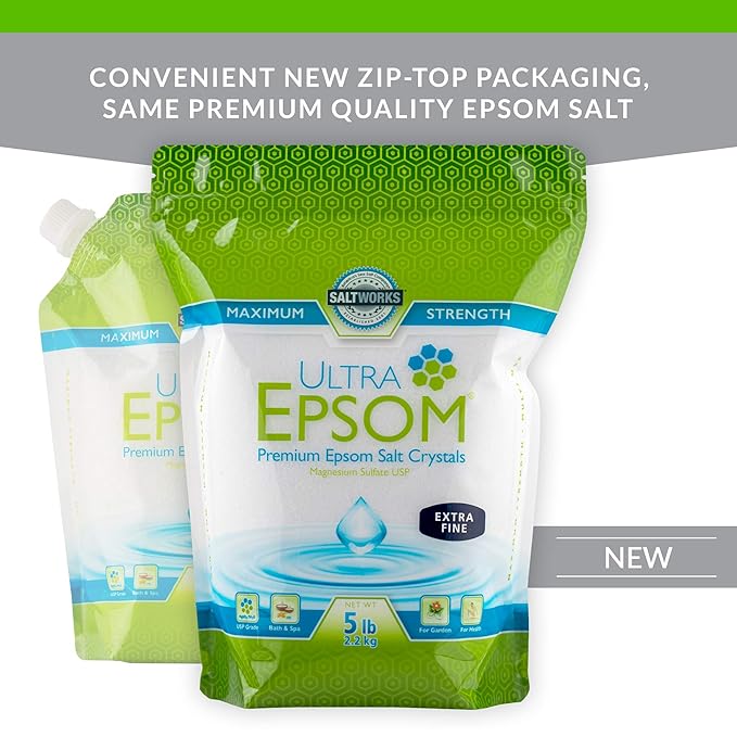 SaltWorks Ultra Epsom Bath Salt, Unscented, Extra Fine Grain, 5 Pound Bag
