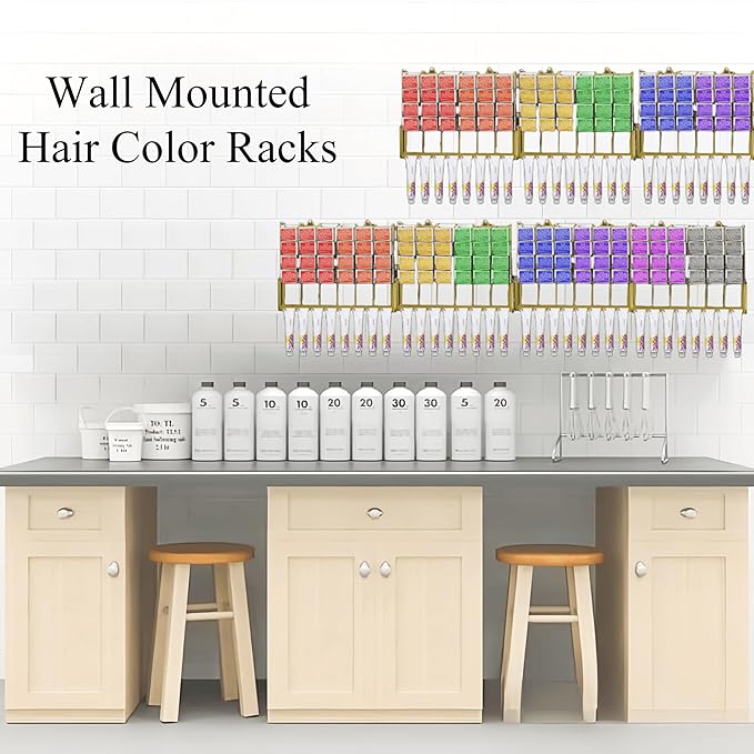 Meudid Hair Color Organizer for Salon - 2 PCS Metal Hair dye Tube Racks Storage Wall Mounted Cabinet Available