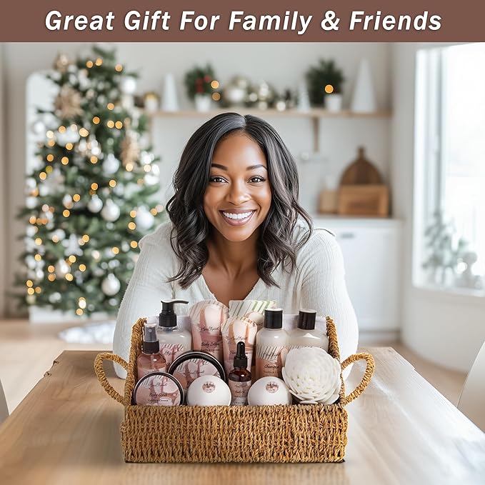 Aqua Elegante Bath Spa Gift Set - 15 Piece Premium Basket with Wash, Bubble Bath, Lotion, Salts, Body Scrub, Towel, Shower Puff, Bathbombs, Reusable Basket, Gifts for Women - Coconut & Vanilla