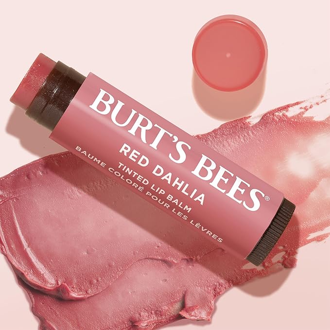 Burt's Bees Lip Tint Balm with Long Lasting 2 in 1 Duo Tinted Balm Formula, Color Infused with Deeply Hydrating Shea Butter for a Natural Looking Buildable Finish, Fiery Red Dahlia (16-Pack)