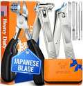 8-in-1 Heavy Duty Toenail & Fingernail Clippers for Seniors Men with Thick & Ingrown Nails - Manicure Pedicure Kit with 360° Swivel Head - Professional Wide Jaw Podiatrist Tools