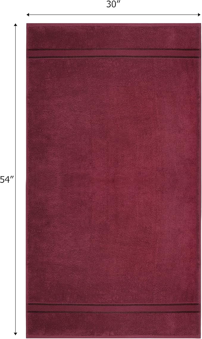 Cotton Craft Ultra Soft 4 Pack Oversized Extra Large Bath Towels 30x54 Burgundy Weighs 22 Ounces - 100% Pure Ringspun Cotton - Luxurious Rayon Trim - Ideal for Everyday use - Easy Care Machine wash