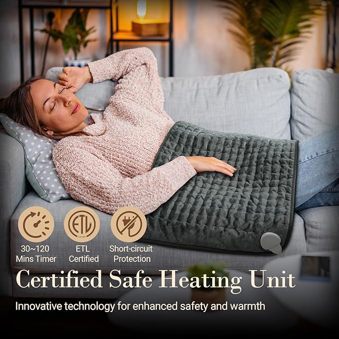 CuPiLo Heating Pad for Back Pain Relief, 17"x33" Large Heat Pad for Period Cramps, Electric Heating Pads for Neck and Shoulders and Back, 6 Heat Settings