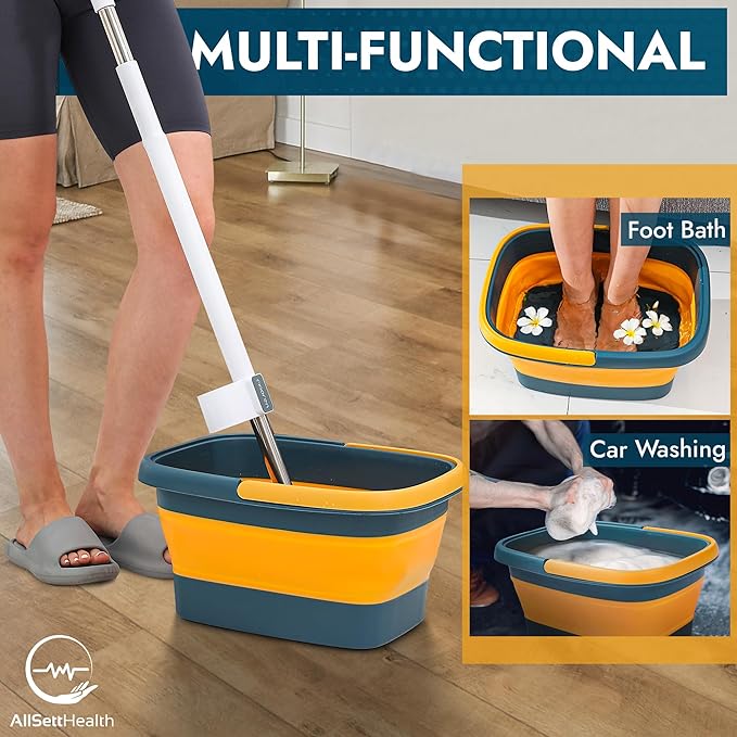 AllSett Health Collapsible Foot Bath – Advance Soaking Tub with Portable Design and Handle – Foldable Pedicure Foot Spa Bowl – Compact and Lightweight Soak with Acupressure Points, Blue and Orange