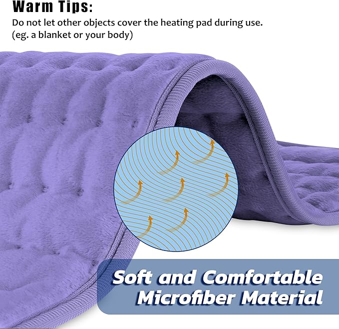 24"X20" Electric Heating pad with 6 Heat Settings, Auto Shut Off, Dry Electric Heating for Back Neck Knee Arms Legs Shoulder Heat Pads for Christmas Birthday Father's Day Mother's Day (Light Purple)