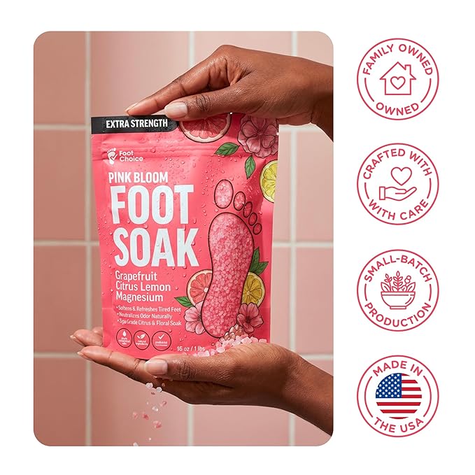 Pink Bloom Foot Soak with Pink Himalayan Salt & Grapefruit - Refreshing Citrus Blend to Soften & Renew Tired Feet - Natural Spa Care - 1lb
