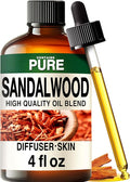 100% Pure Sandalwood Oil - 4 Fl Oz Sandalwood Essential Oil for Hair, Skin, Diffuser, Aromatherapy & DIY Soap Making Scent
