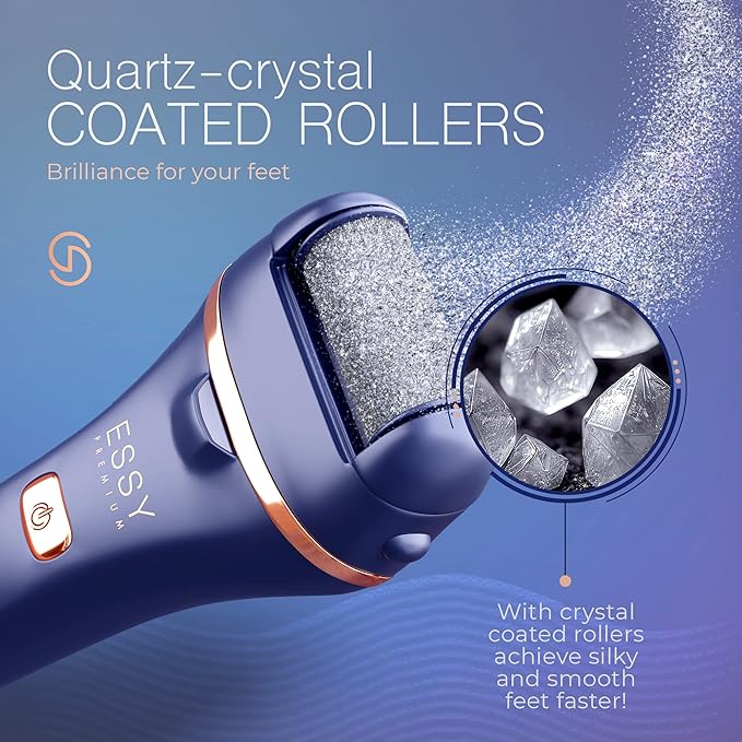 Essy Electric Foot File Hard Skin Remover with 5 Replacement Rollers Foot File Electric Pedicure Sets Cutters Accessories for Dry Dead Hard Skin Feet Callus Remover for Feet Care Exfoliator (Navy)