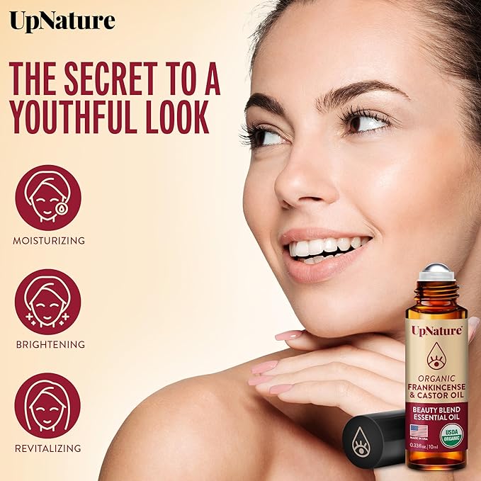 UpNature Beauty Castor Oil Roll On Eye Roller - 100% Organic Frankincense and Castor Oil for Face, Dark Circles, Fine Lines, Under Eyes and Skin