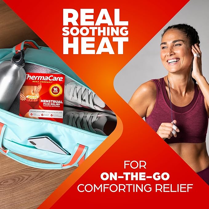 ThermaCare Menstrual Heating Pads - Portable, Adhesive HeatWraps for Period Cramps & Backache Relief - Discreet, Cord-Free Heat Therapy - Up to 8 Hours of Relief (6-Count)