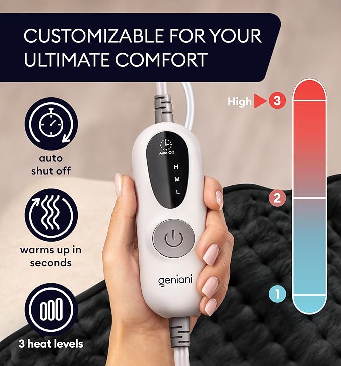 GENIANI Electric Heating Pad for Back Pain & Cramps Relief, Electric Throw, Auto Shut Off, Machine Washable, Moist Heat Pad for Neck & Shoulder - Mother’s Day Gifts, 12x24