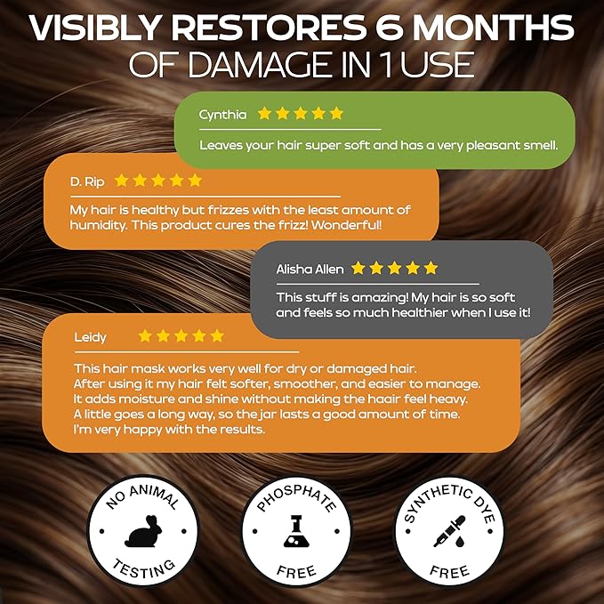 Keratin Hair Mask for Dry, Damaged or Long Hair - Deep Conditioner Masque with Protein, Coconut, Jojoba & Avocado Oil – Collagen Treatment for Hair Growth & Hydration, Split Ends Repair, Color-Safe