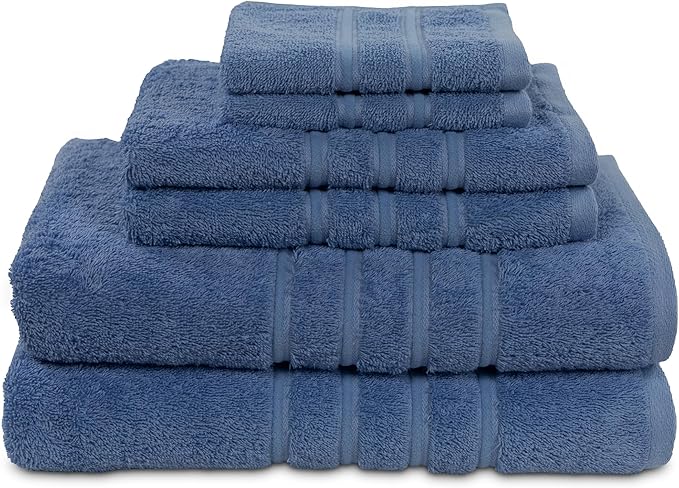 MyPillow Designer MyTowels 6 Piece Towel Set - 100% Shirpur Cotton Soft Absorbent Towels for Bathroom, 2 Bath Towels, 2 Hand Towels, 2 Washcloths [Designer MyTowels 6-Piece Set, Denim Blue]