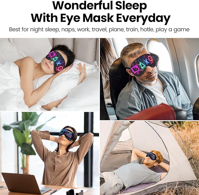2 Pcs Boys Sleep Eye Mask, Guys Blackout Sleeping Silk Mask for Kids Adult Children's Travel Eye Cover Blindfold for Game