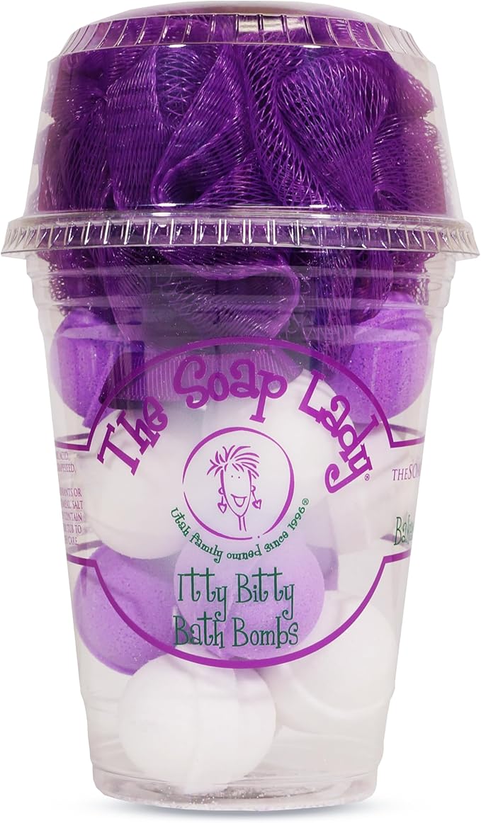 The Soap Lady Itty Bitty Bath Bombs - Oatmeal, Milk, Honey, & Lavender - Includes Loofah - .65oz Bath Bombs