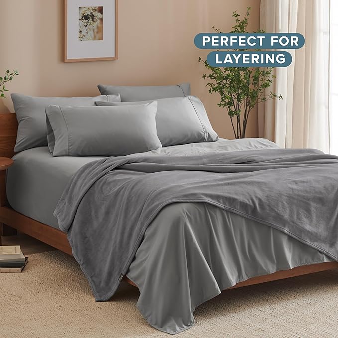 Bare Home Fleece Blanket - King Size - Ultra-Soft Lightweight for Bed, Sofa, and Couch - Luxury Microplush - Cozy Warm Blanket (King, Grey)