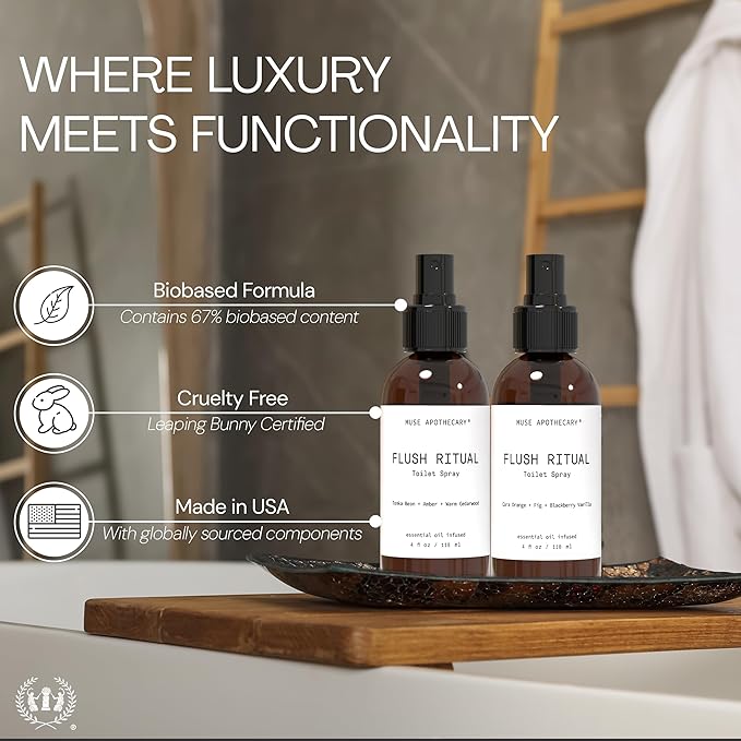Muse Apothecary Flush Ritual - Aromatic & Refreshing Toilet Spray, Use Before You Go, 4 oz, Infused with Natural Essential Oils - Bergamot + French Lavender + Sandalwood, 3 Pack