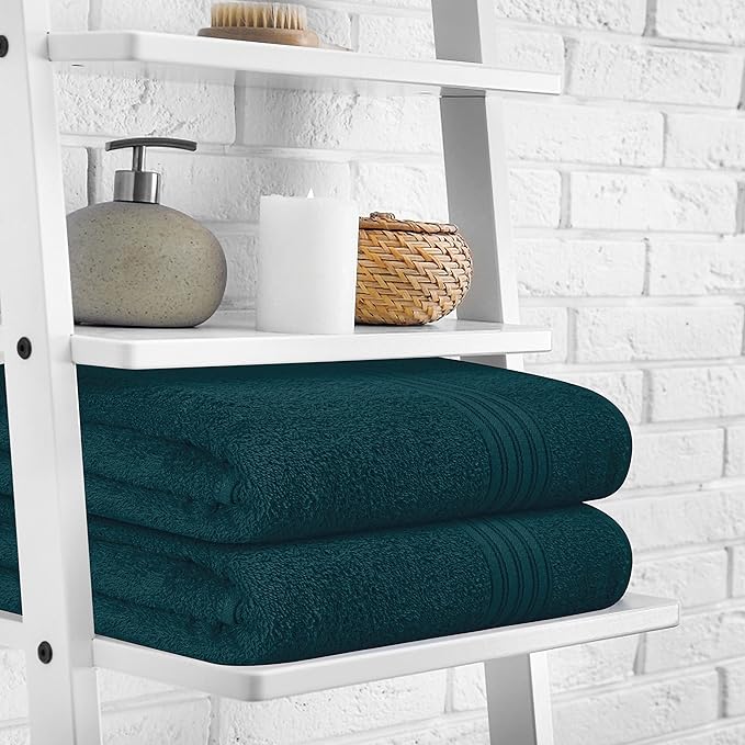 BOUTIQUO 100% Cotton 2 Pack Bath Towel Set 28x55 inches, Eco-Friendly Large Bath Towels, Compact Quickdry Lightweight Soft & Highly Absorbent Bath Towel, Ideal for Everyday Gym Travel Camp Pool - Teal