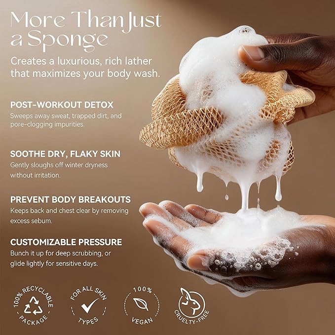 CORATED African Net Sponge Authentic, Shower Loofah Exfoliating Bath Net Sponge with Knots, Body Scrubber for Women and Men Daily Use Body Care, Travel Portable Bath Accessories for Bathroom