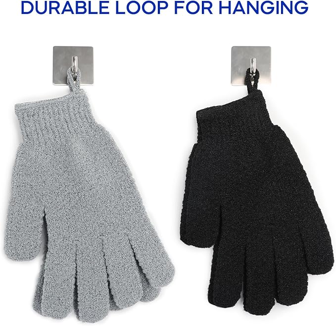 Exfoliating Gloves for Big Hands 8Pack- Lengthened and Large Double-Sided Shower Gloves(4Pairs/8Pcs) for Shower, Spa, Massage - Large Bath Gloves (4Pcs Black and 4Pcs Gray)