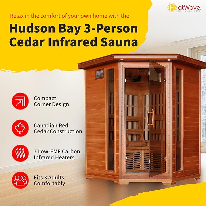 Blue Wave Hudson Bay 3-Person Cedar Corner Infrared Sauna with 7 Carbon Heaters
