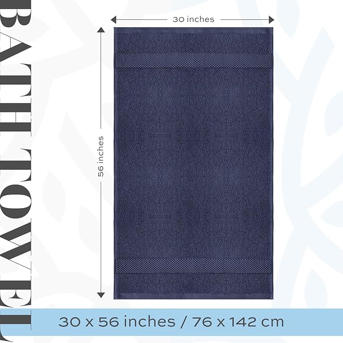 White Classic Luxury Bath Towels Large - Cotton Hotel spa Bathroom Towel |30x56 | 4 Pack | Navy Blue