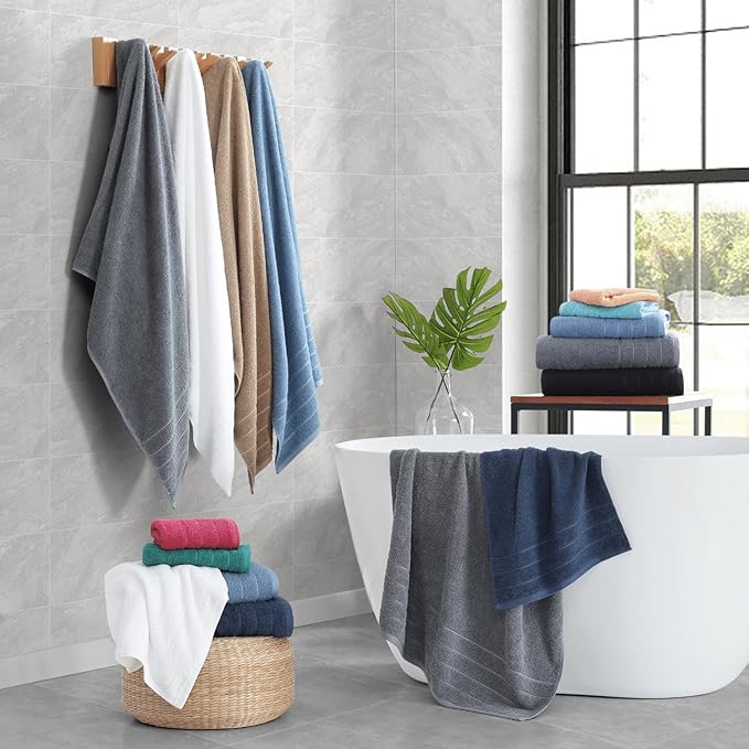 Casa Platino Cotton Bath Towel 8 Piece Set - Super Soft, Quick Dry & Absorbent - 2 Bath, 4 Washcloths, 2 Hand Towels for Bathroom - Durable & Minimal Lint After 3 Washes - Cerulean Blue