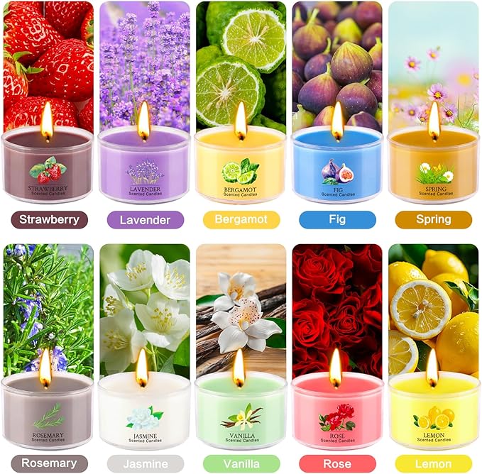 Aromatherapy Scented Candles 20 Pack - Small Candle Gift Set for Women with 10 Scents, 35g Long-Lasting Soy Wax Candles for Relaxation, Yoga, Bath, Home Decor, Mother's Day, Birthday Present