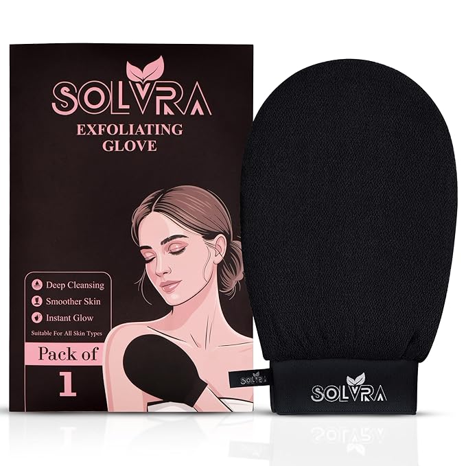 Exfoliating glove for Shower & Exfoliating body scrubber – 100% Vegan Viscose Kessa Mitt for Dead Skin Removal, Self-Tan Fade & Keratosis Pilaris –Dual-Texture Glove for Spa & Massage (1 Pack BlacK)
