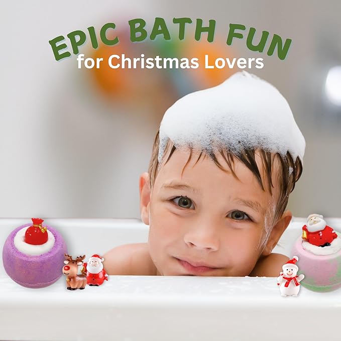 EvolutionUSA 12 Christmas Bath Bombs for Kids - Holiday Bath Bombs with Surprise Inside, Perfect Christmas Stocking Stuffers or Festive Holiday Bathombs Set, Natural & Hypoallergenic Bath Ball Set