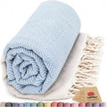 Bazaar Anatolia Turkish Beach Towel 100% Cotton Bath Towels 71x39 Quick Dry Sand Free Lightweight Large Oversized Herringbone Light Blue