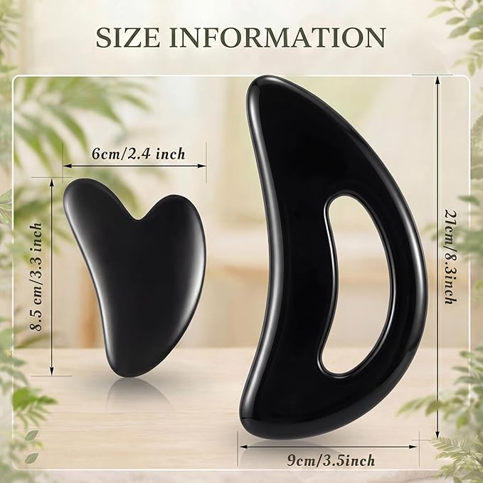 BBTO 2 Pcs Body Gua Sha Tool Large Resin Scraping Tools with Handle for Back, Neck, Face, Leg - Lymphatic Drainage, Cellulite Removal, Muscle Relief(Black)